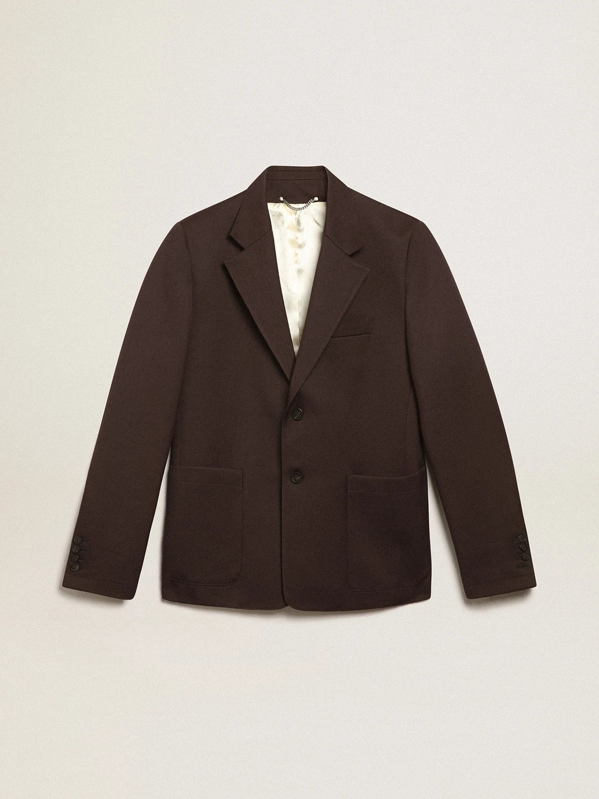 Blazer monopetto Collezione Journey in gabardine di lana color liquirizia con bottoni in corno