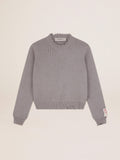 Maglione girocollo in cotone grigio dal trattamento distressed