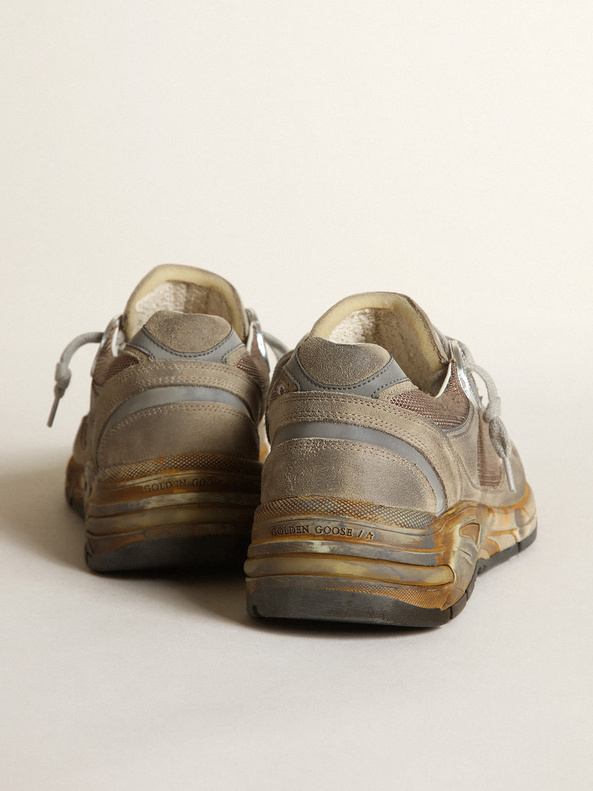 Sneaker Dad-Star Donna in rete e suede color tortora con stella in pelle bianca