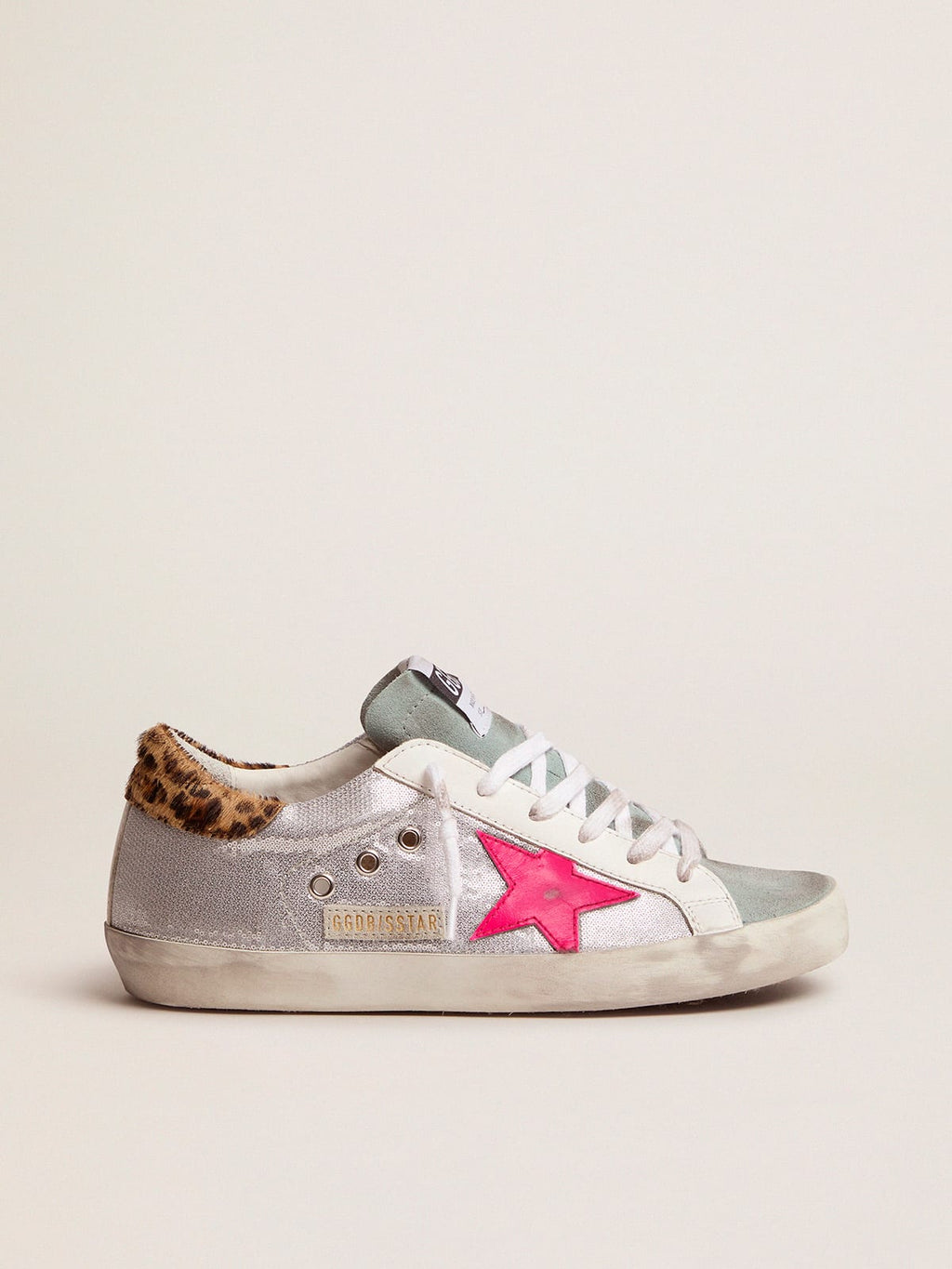 Sneaker Super-Star con paillettes e talloncino leopardato