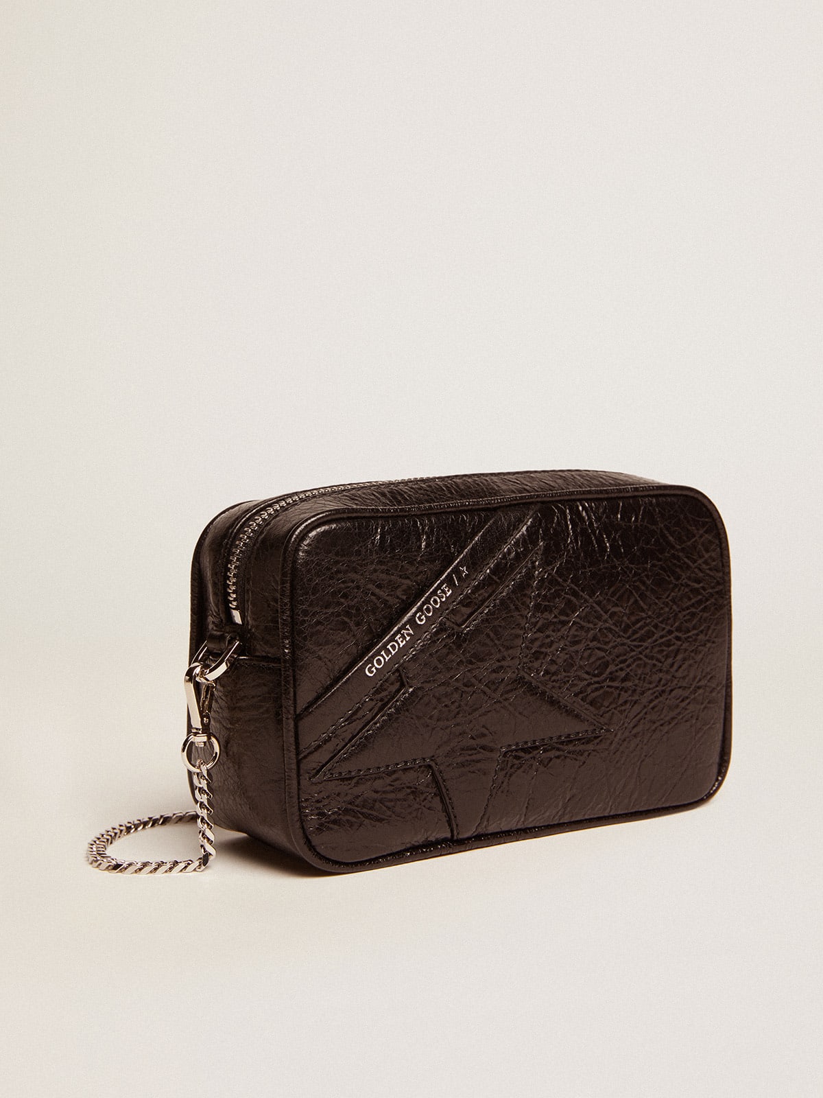 Borsa Mini Star Bag in pelle lucida nera e stella ton sur ton