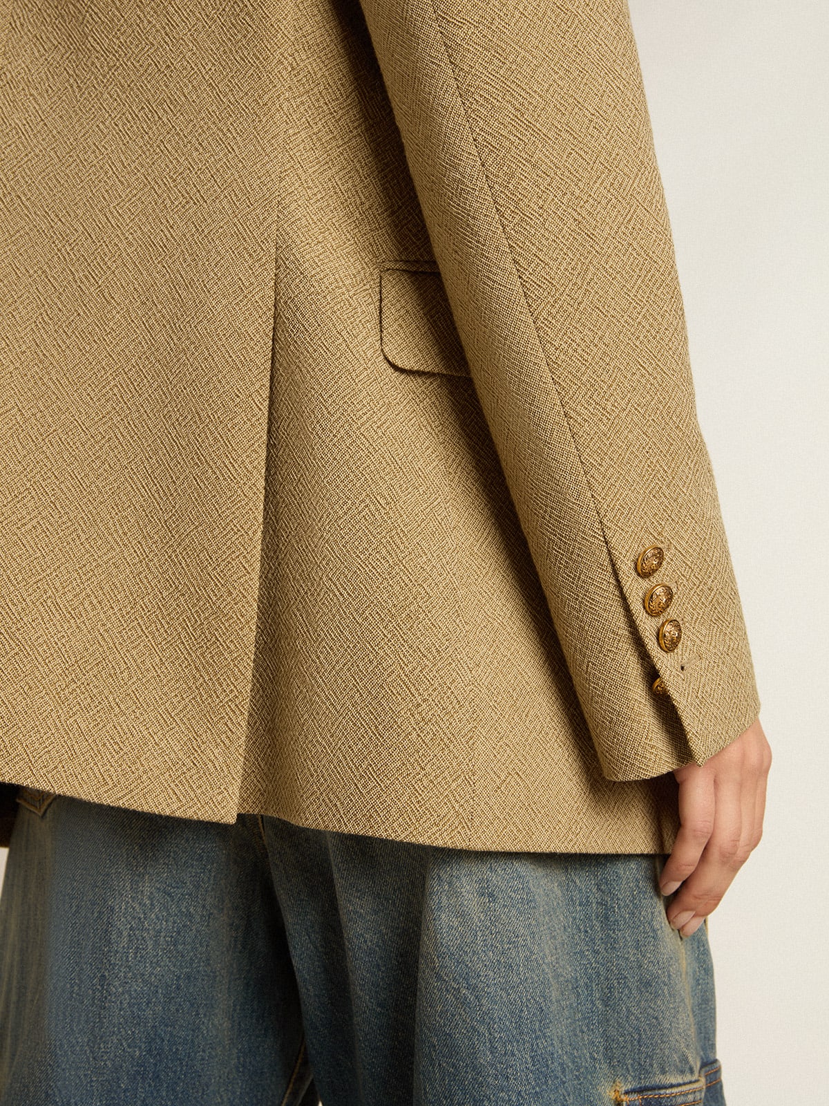 Blazer doppiopetto in lana da donna di color faggio chiaro