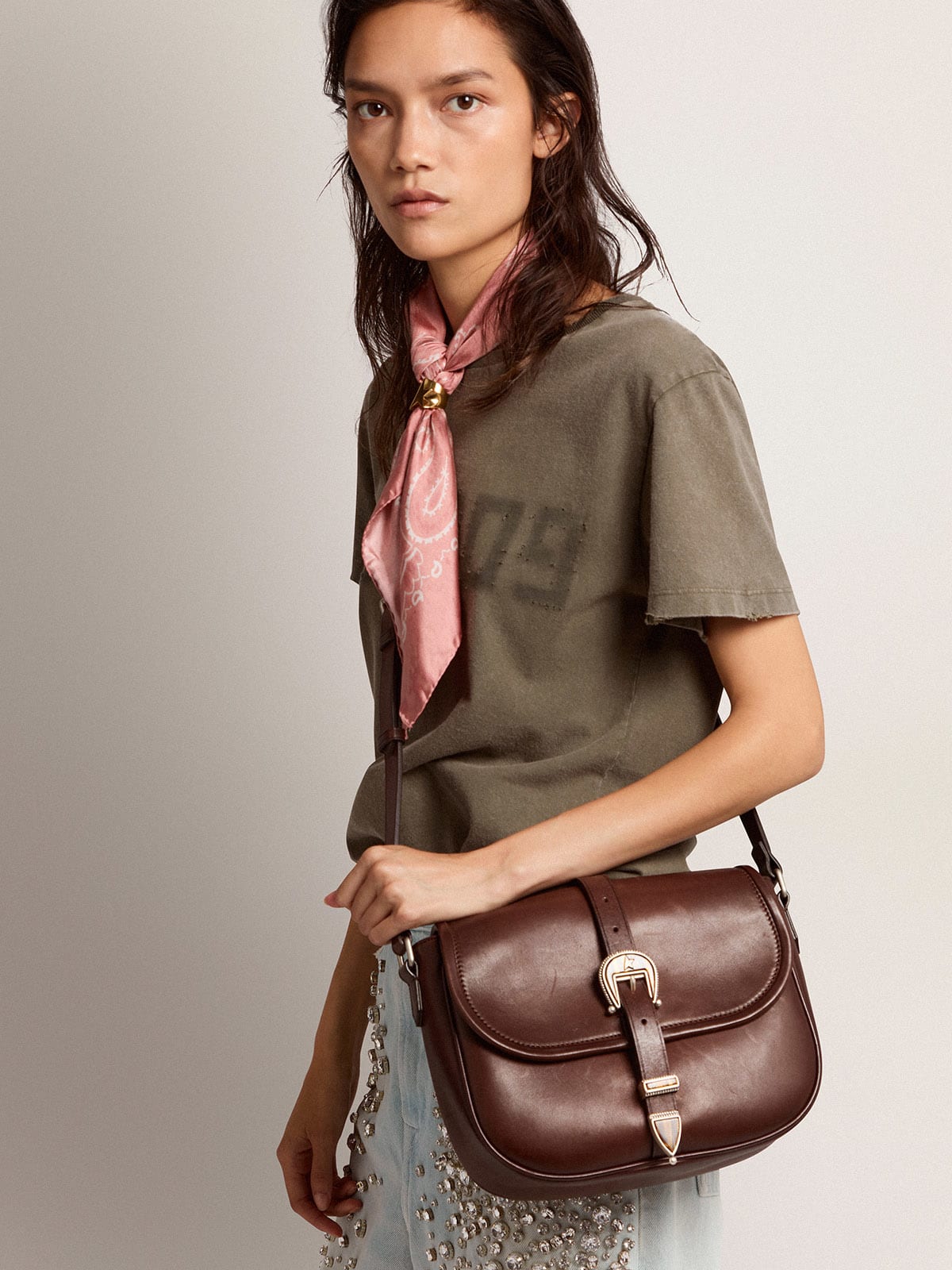 Borsa Rodeo Bag medium in pelle cuoio scuro