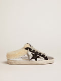 Super-Star Sabot in pelle laminata color argento con stella in suede nero