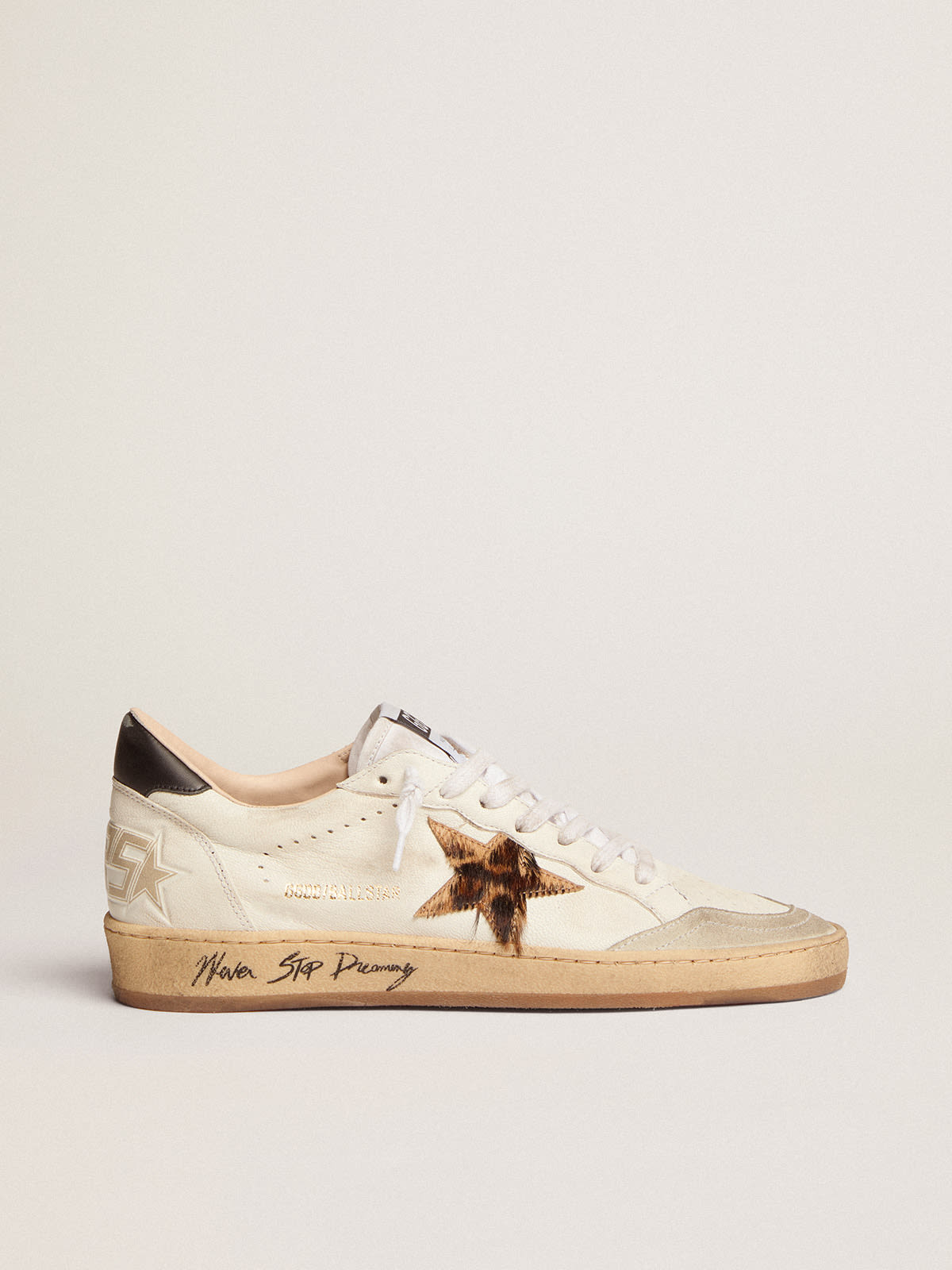 Sneaker Ball Star con stella in cavallino leopardato e talloncino in pelle nera