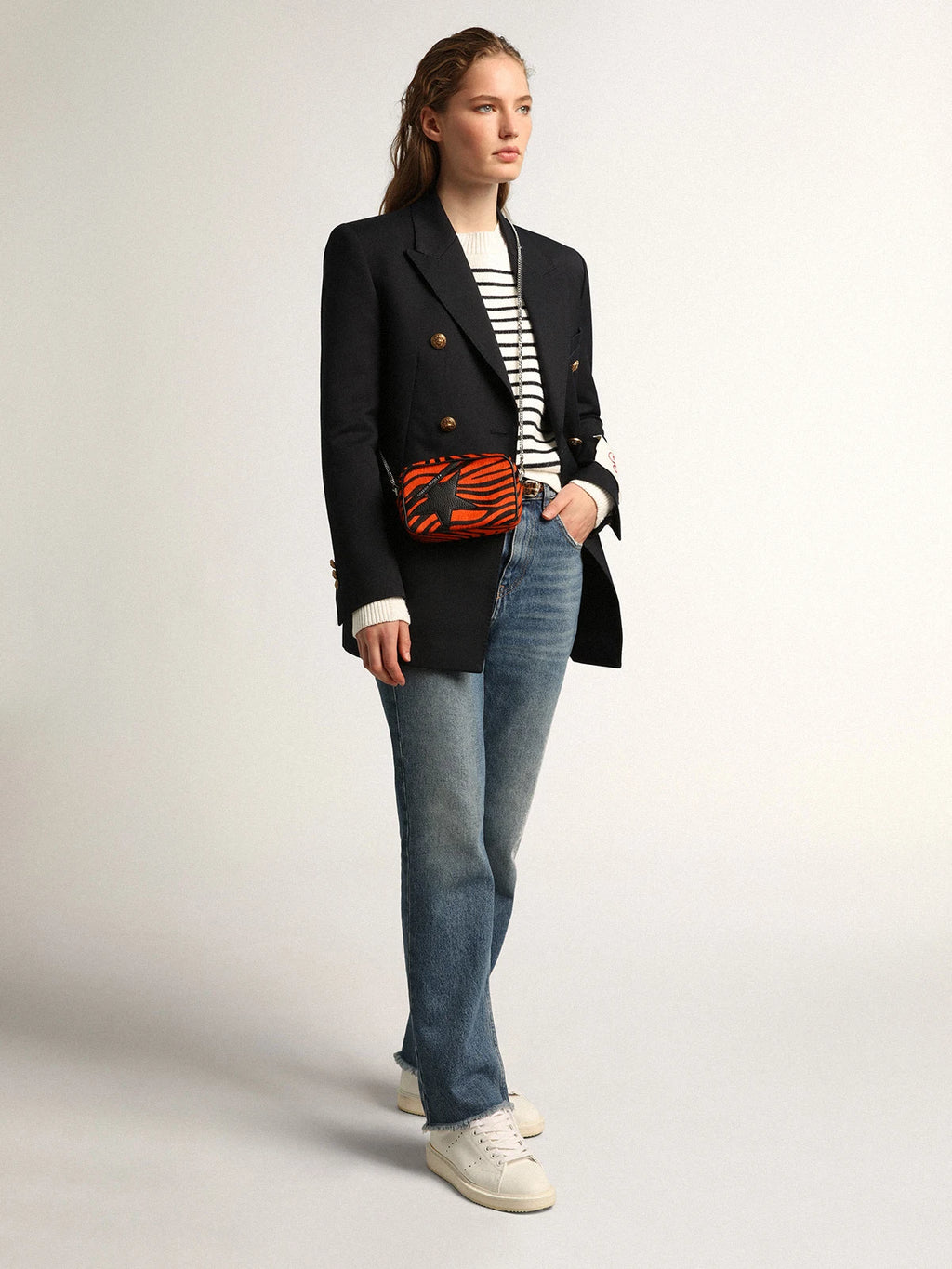 Borsa Mini Star Bag in cavallino tigrato color arancione e stella in pelle nera