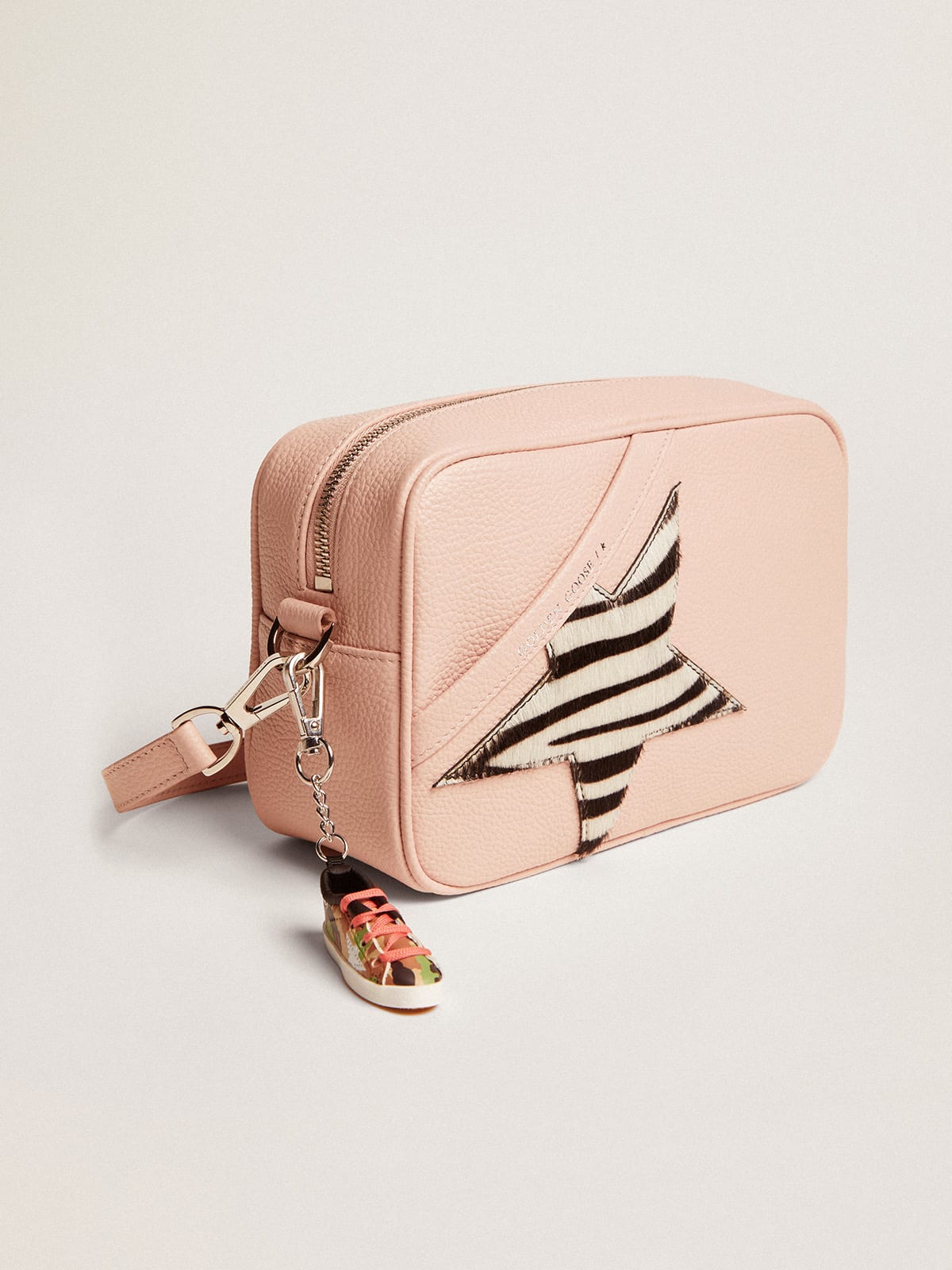 Borsa Star Bag in pelle rosa con stella in cavallino zebrato