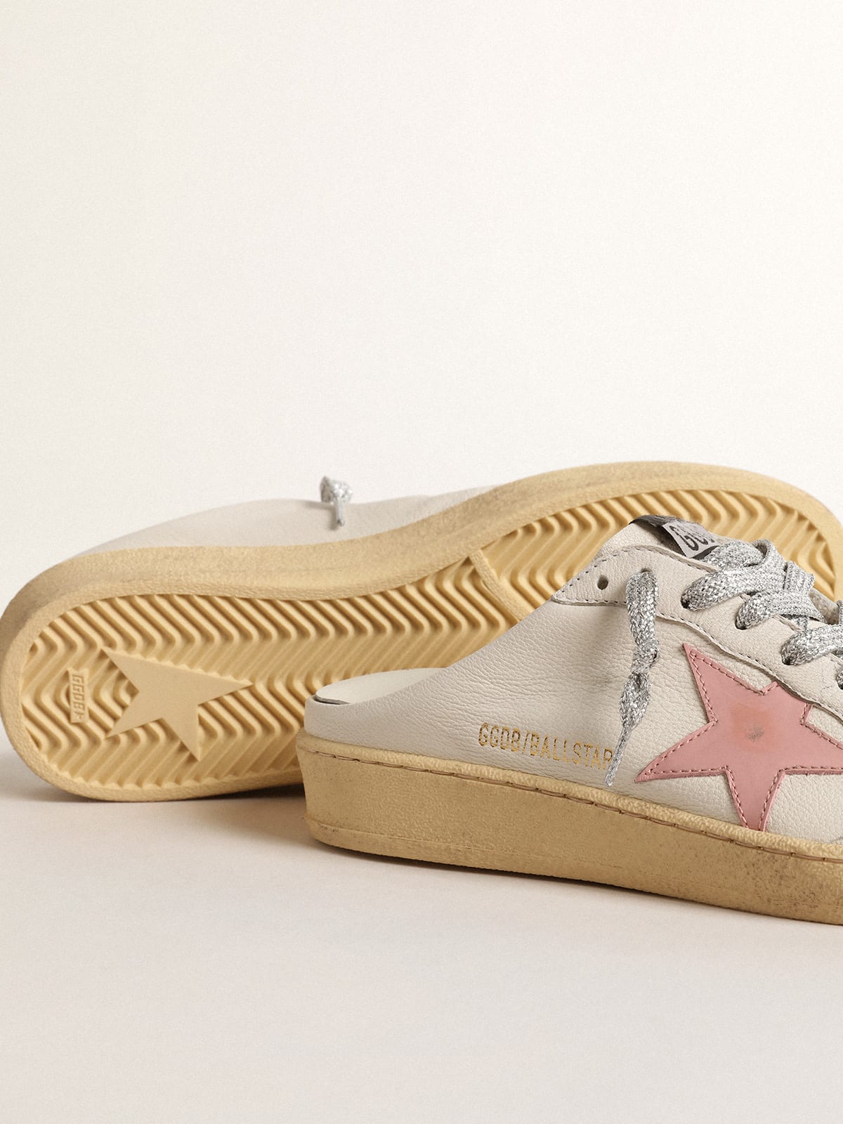 Ball Star Sabot in nappa bianca con stella in pelle rosa antico