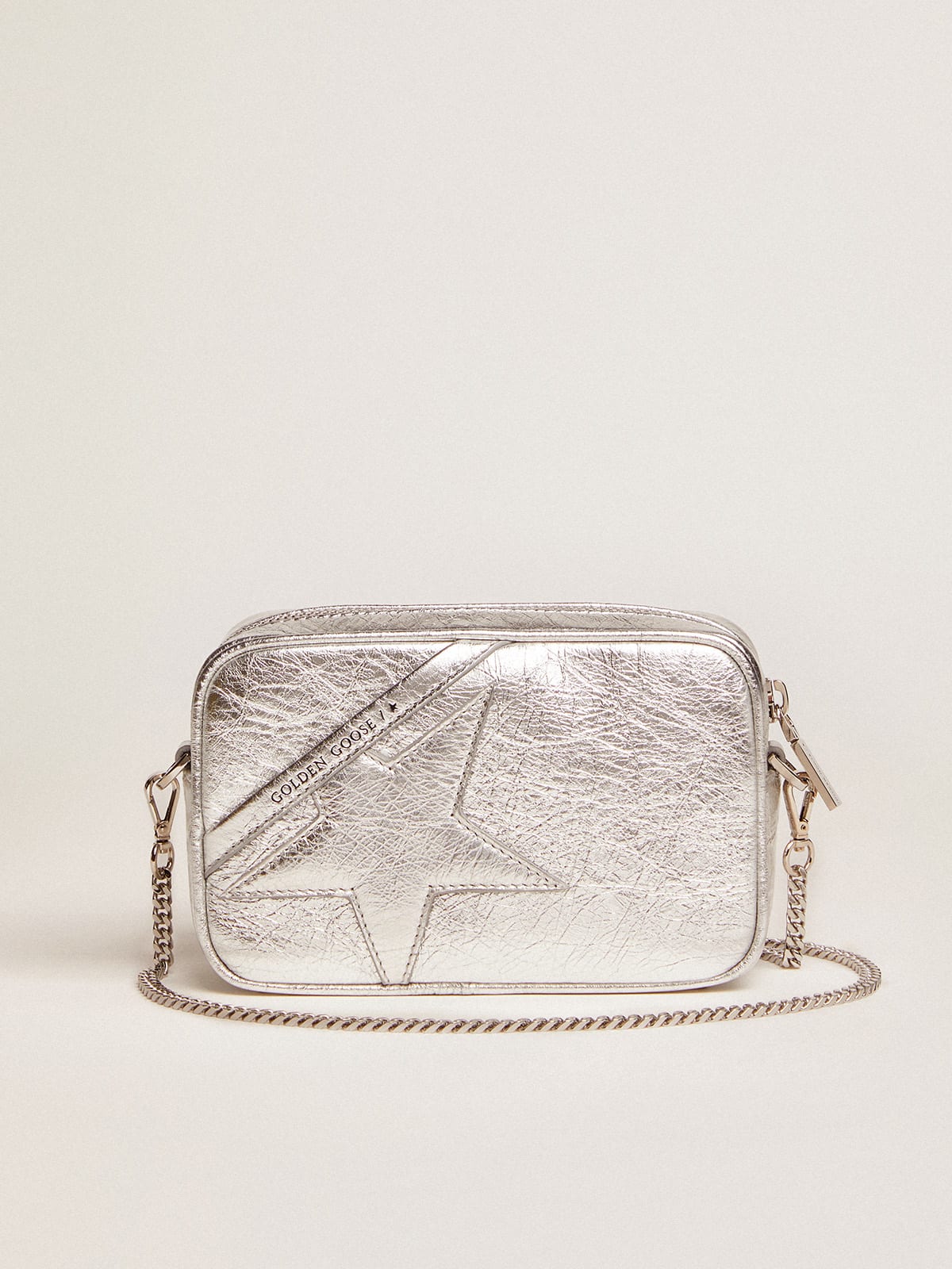 Borsa Mini Star Bag in pelle laminata color argento e stella ton sur ton