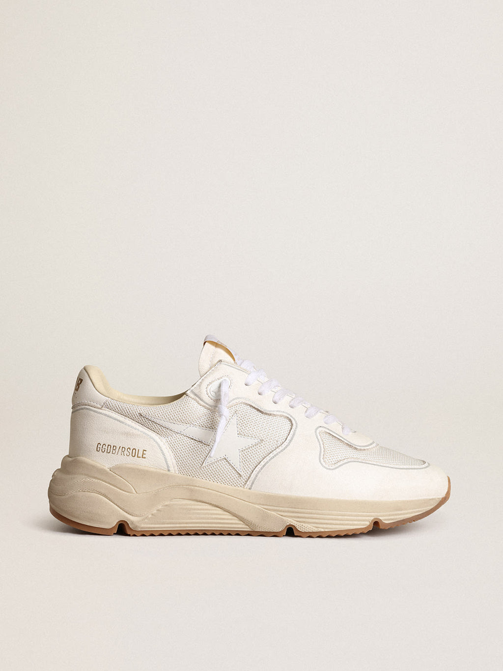 Sneaker Running Sole Uomo in rete e nappa color bianco ottico con stella in pelle bianca