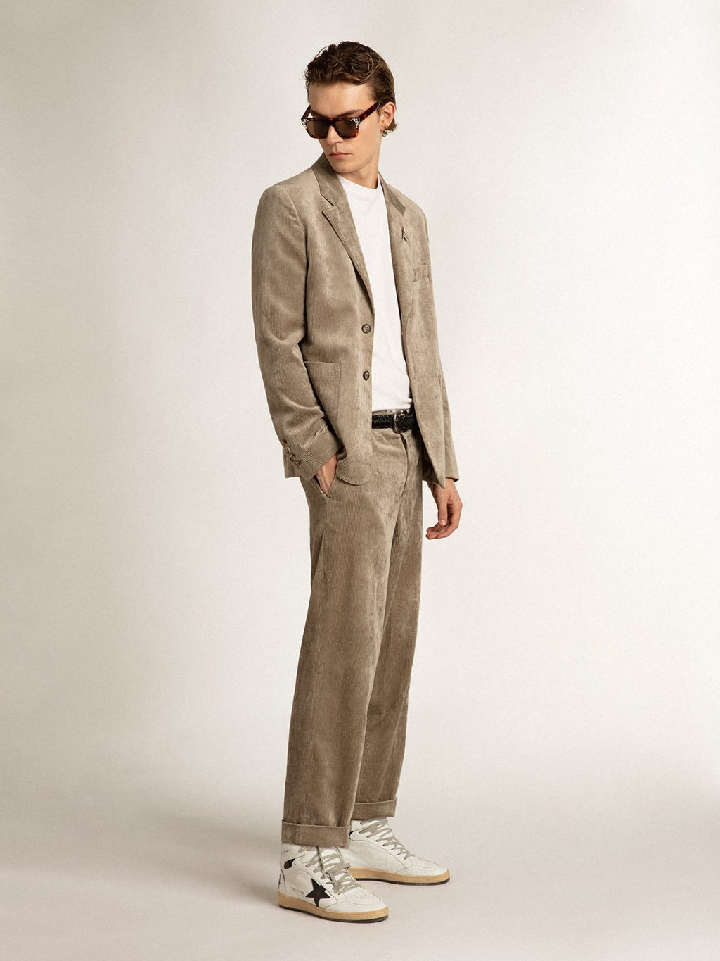 Blazer monopetto boxy in cotone color beige chiaro