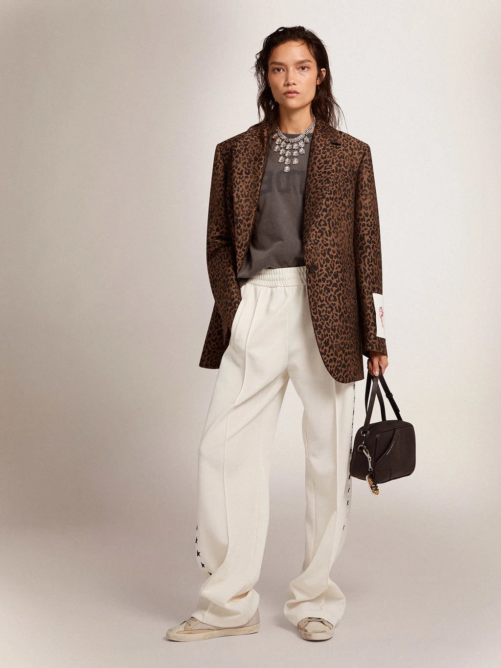 Blazer monopetto Tom Boy Collezione Golden in lana con motivo animalier jacquard