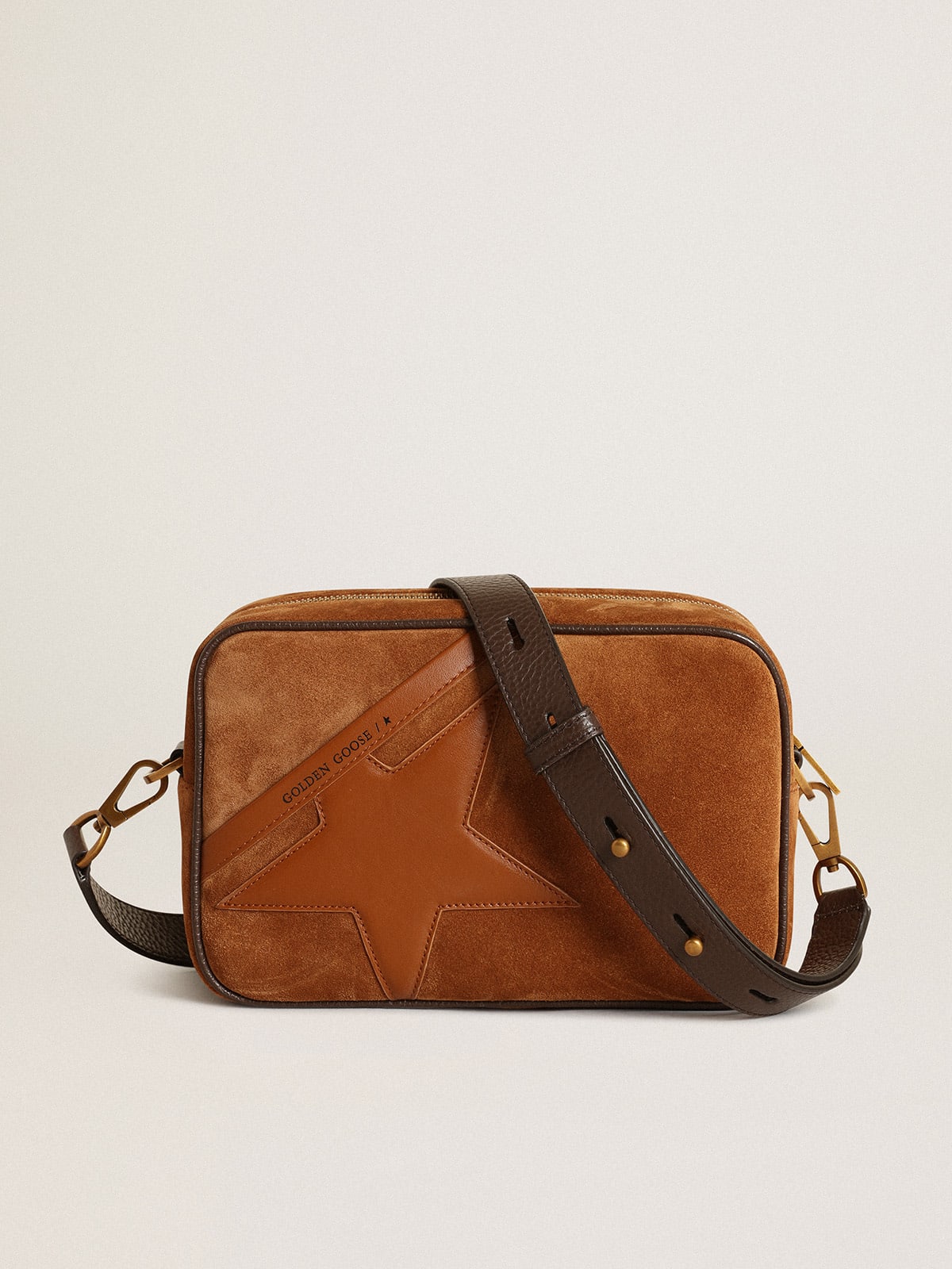 Borsa Star Bag in suede color tabacco con stella in pelle ton sur ton