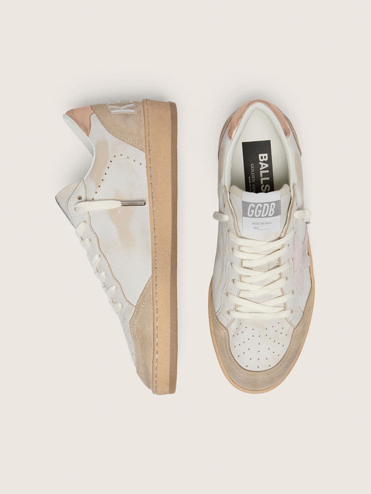 Ball Star with pink suede star and silver glitter edges and rose gold heel tab