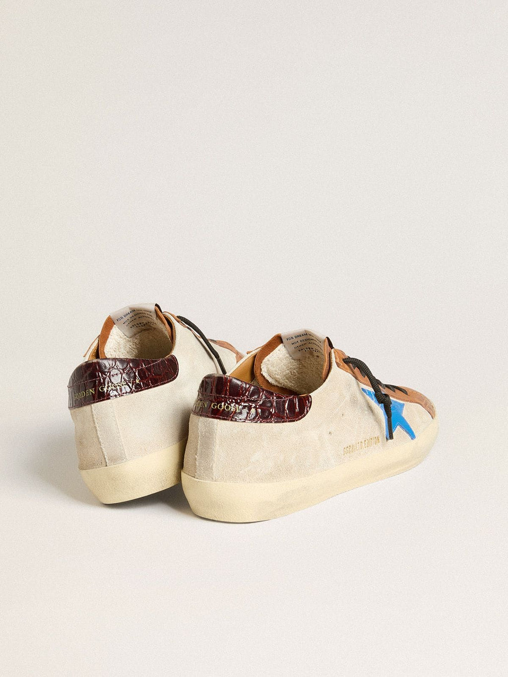 Beige Men's Super-Star LTD with light blue star and crocodile-print heel tab