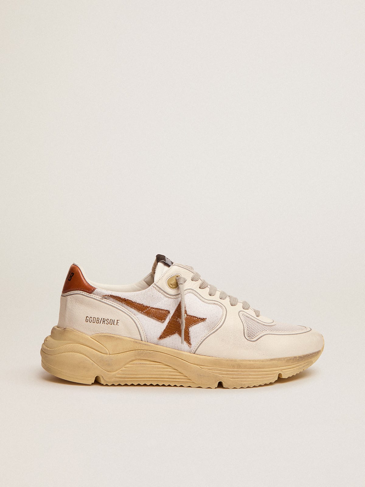 Sneaker Running Sole LTD con stella in pelle marrone con stampa lucertola e talloncino in pelle color cuoio