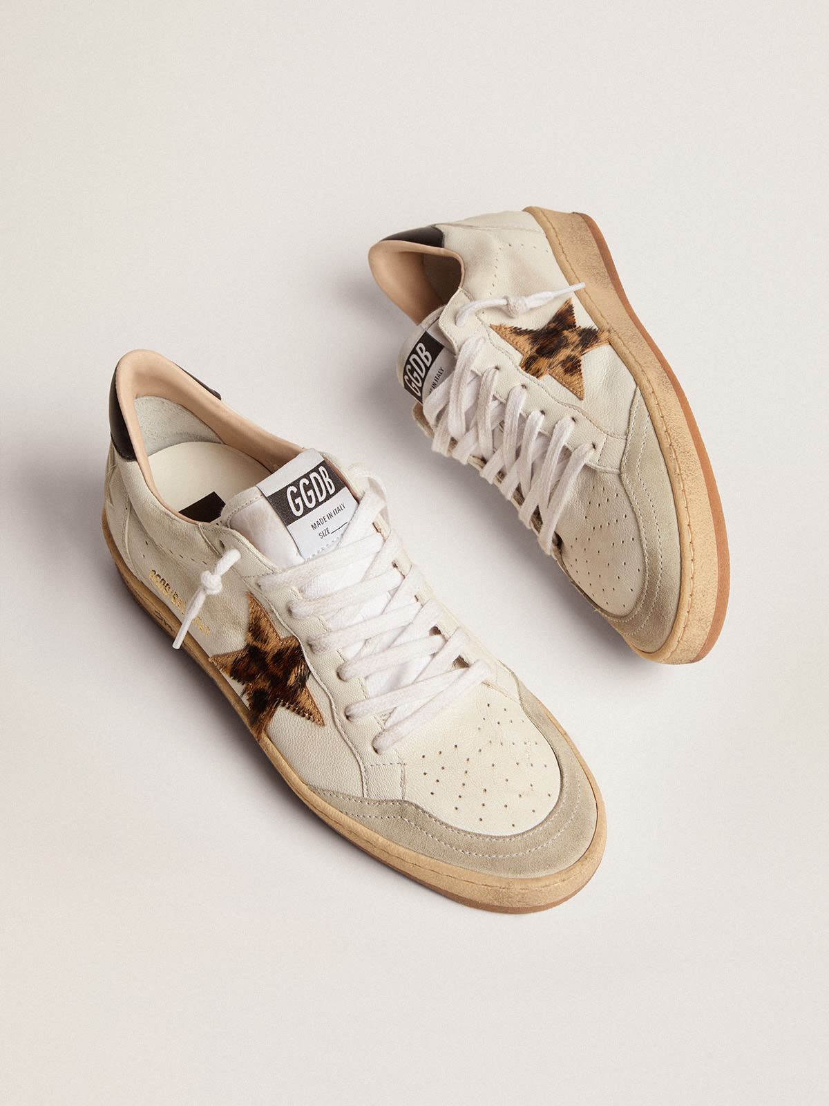 Sneaker Ball Star con stella in cavallino leopardato e talloncino in pelle nera