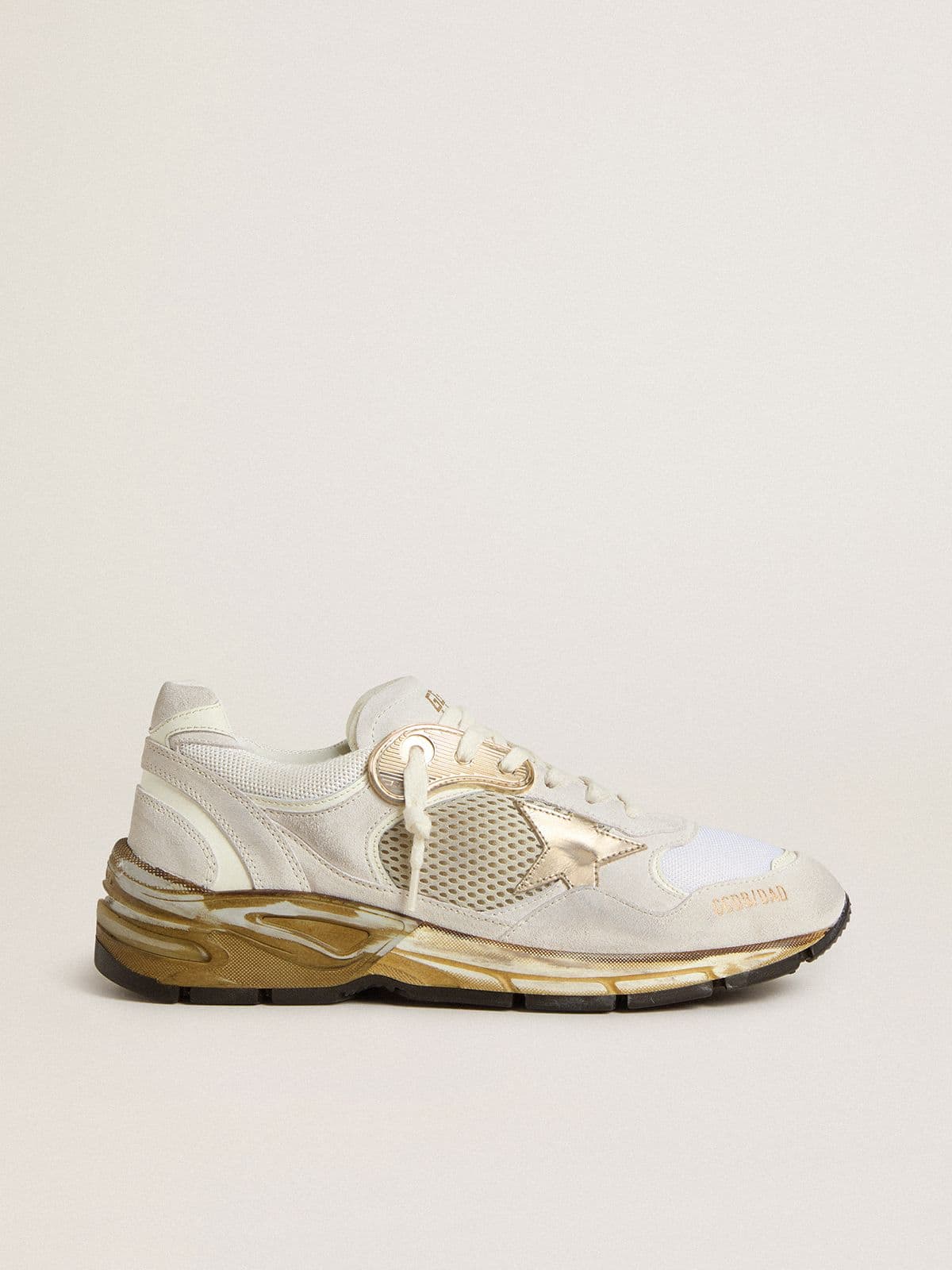 Women's Dad-Star in mesh and white suede with gold foiled star