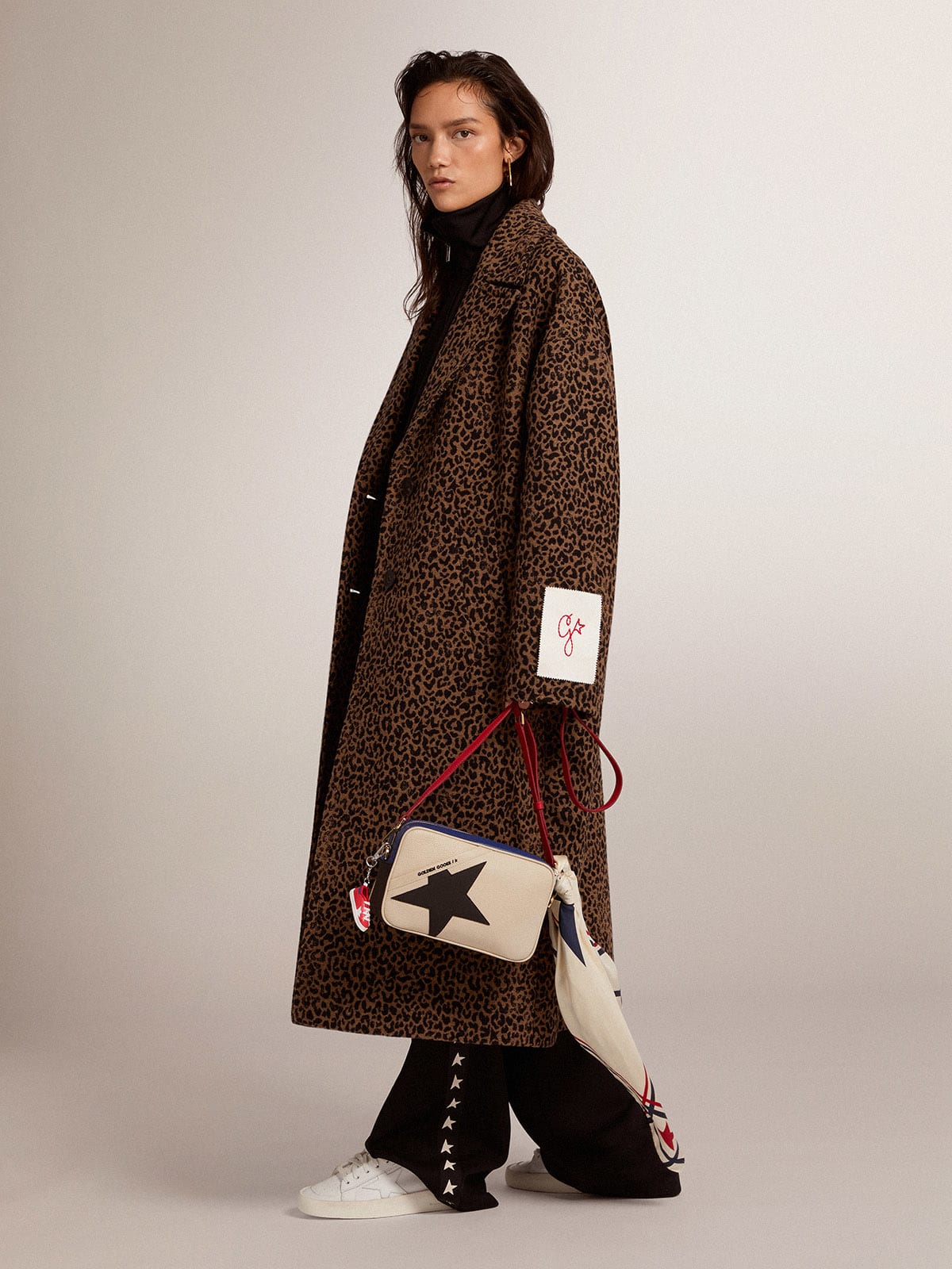 Cappotto monopetto cocoon in lana con motivo animalier jacquard