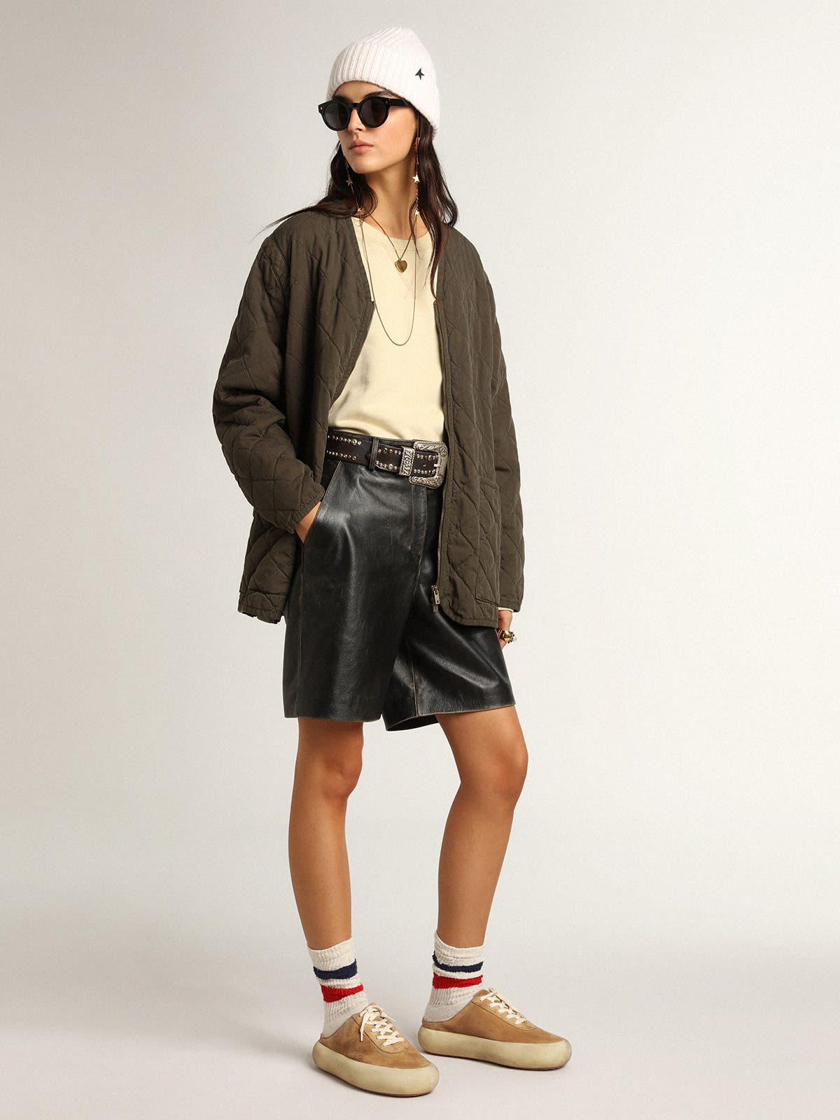 Space-Star Sabot Donna in suede color tabacco con stella traforata