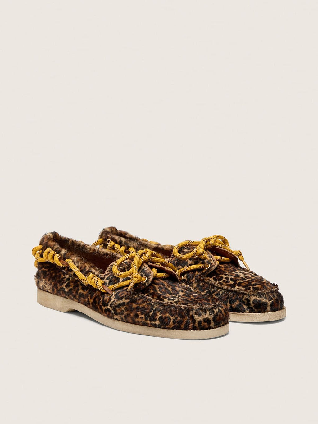 Women's Cruise loafer in leopard-print pony skin with yellow hiking laces