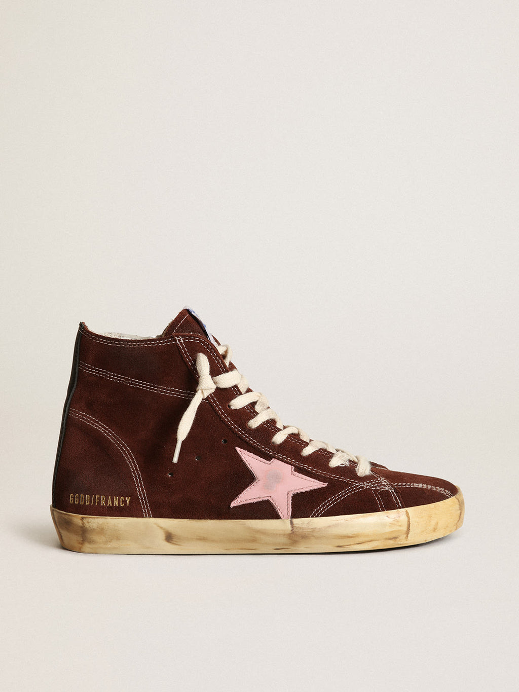Sneaker Francy in suede marrone con stella in pelle rosa e talloncino in nappa nera