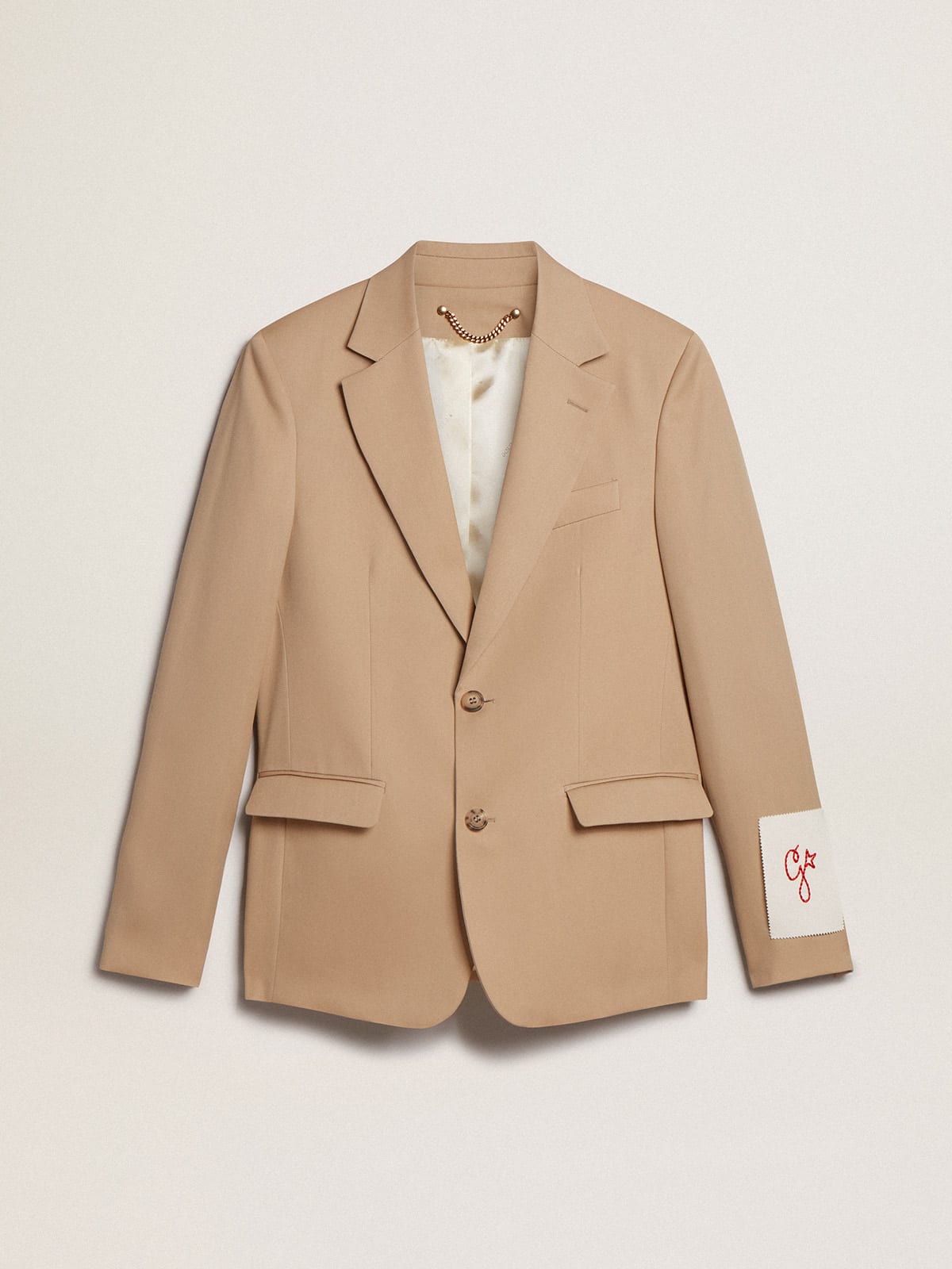 Blazer monopetto color sabbia con bottoni in corno