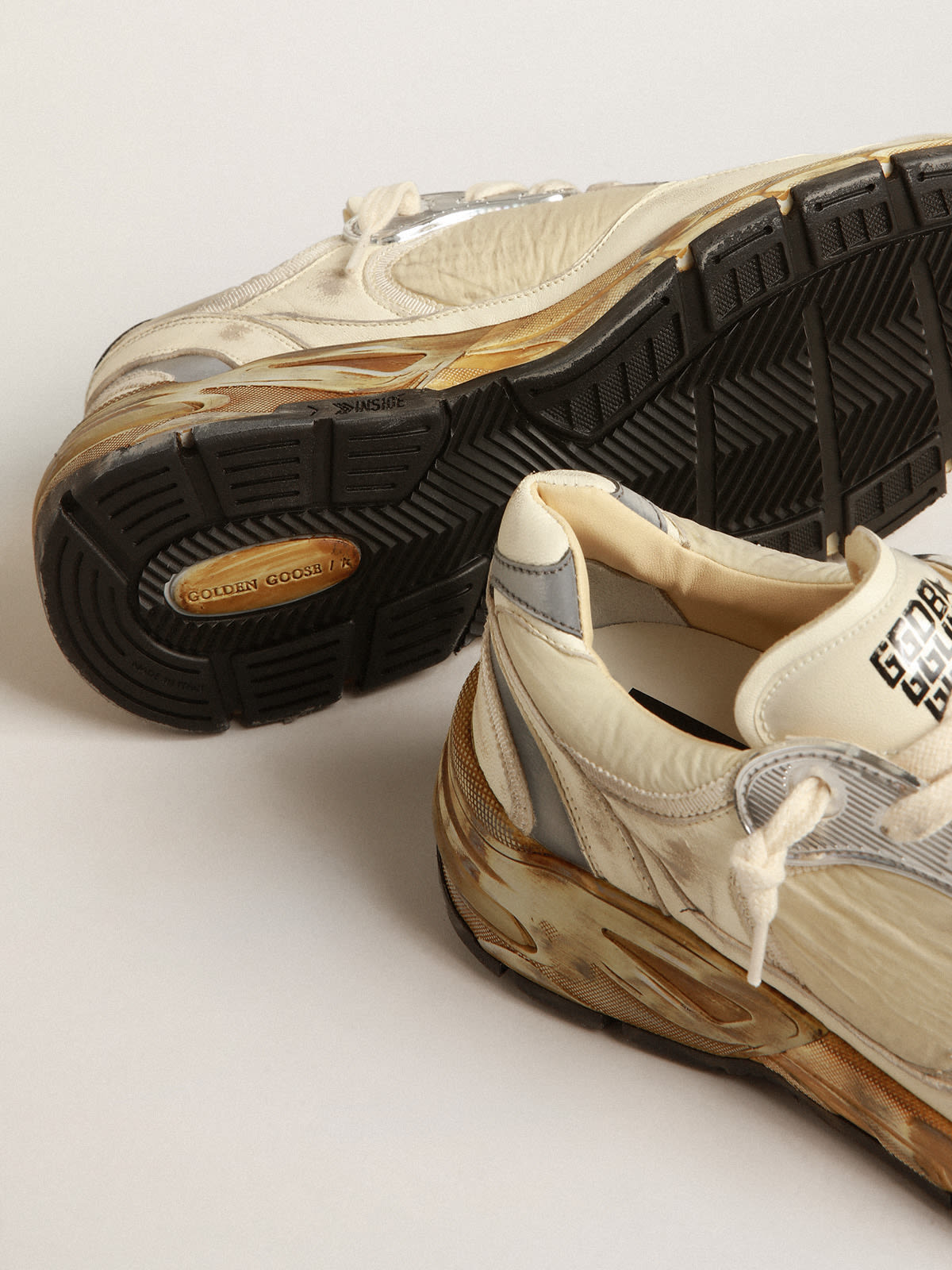 Dad-Star Uomo in nylon e nappa beige con stella in pelle bianca
