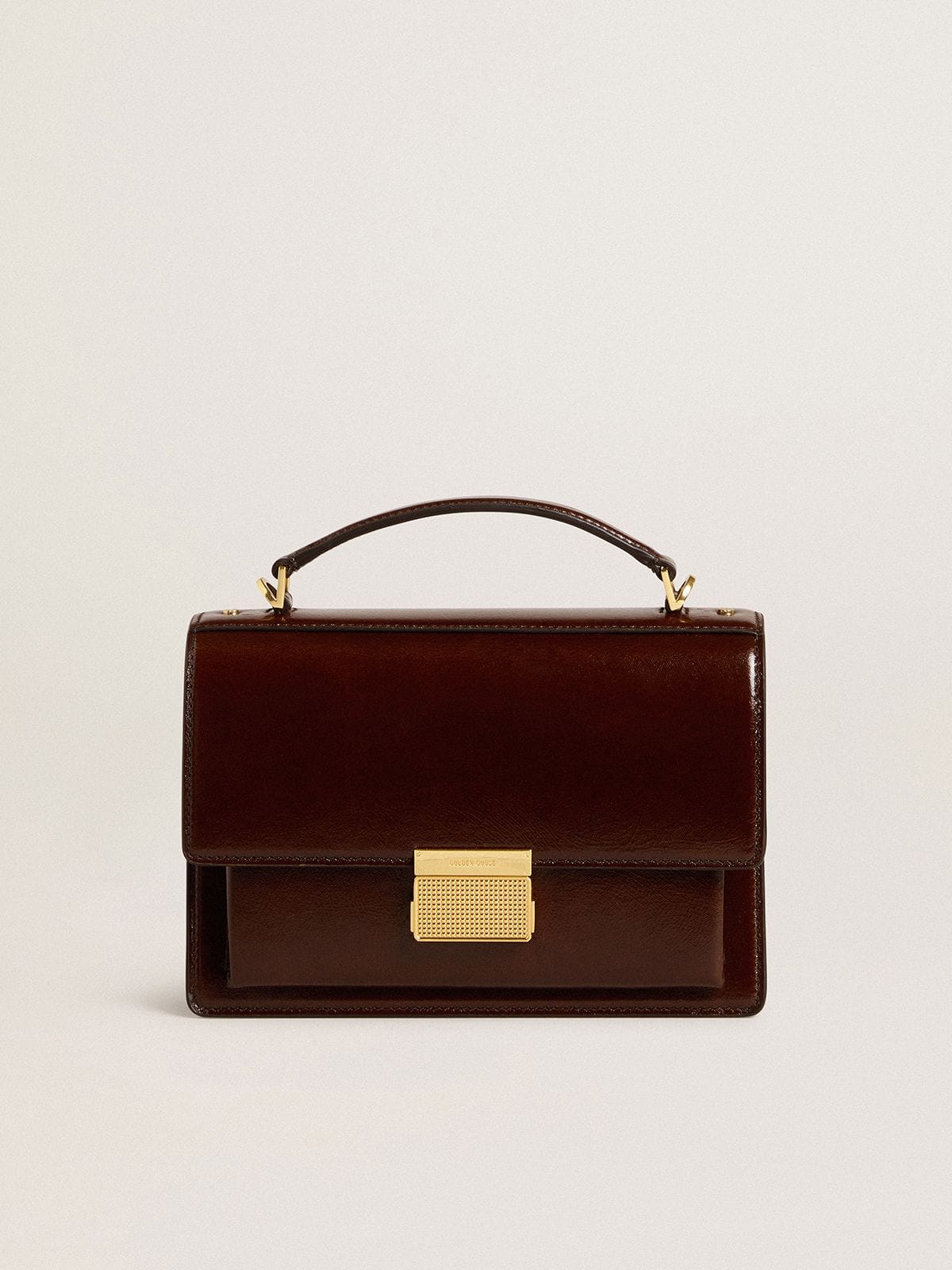 Venezia Bag in dark brown laminated leather with gold details