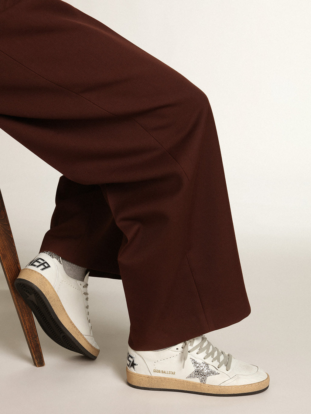 Sneaker Ball Star in nappa bianca con stella e talloncino in glitter argento
