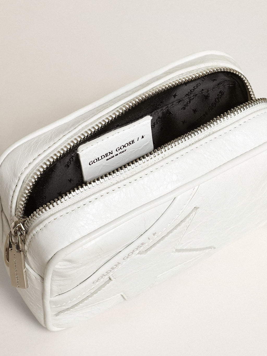 Borsa Mini Star Bag in pelle lucida color bianco con stella ton sur ton