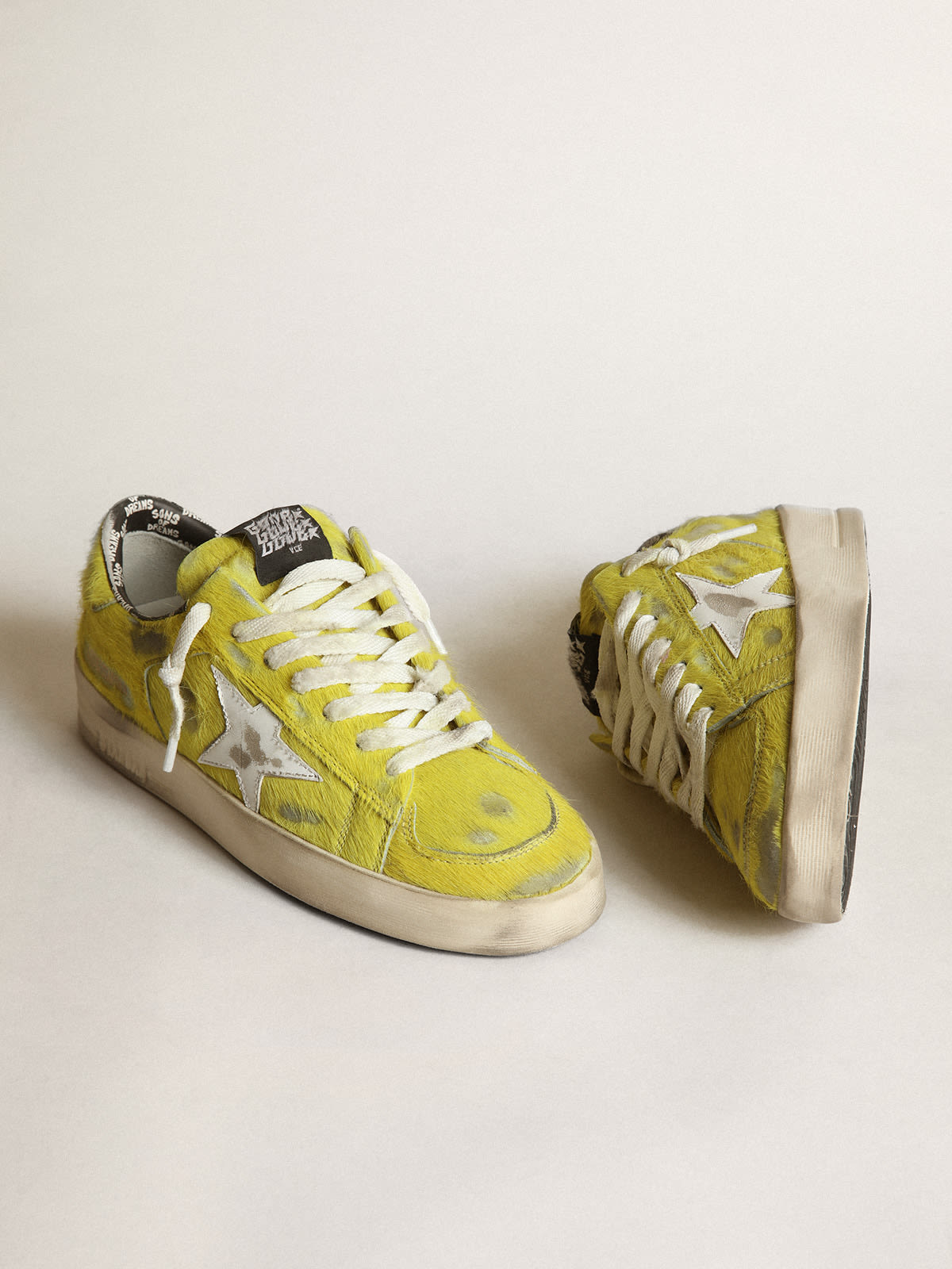 Sneaker Stardan donna in cavallino giallo fluo con stella in pelle bianca