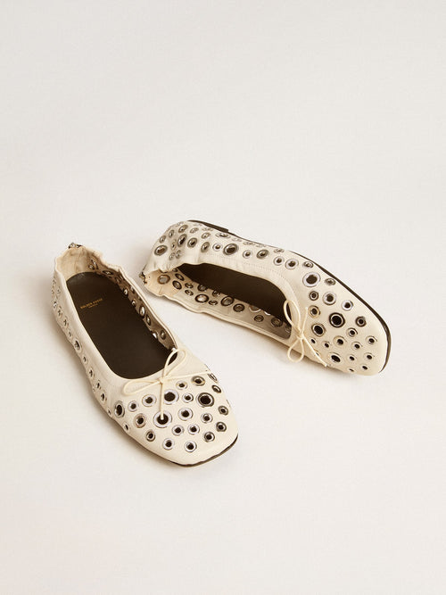 Amy ballet flats in white nappa leather with silver colored studs