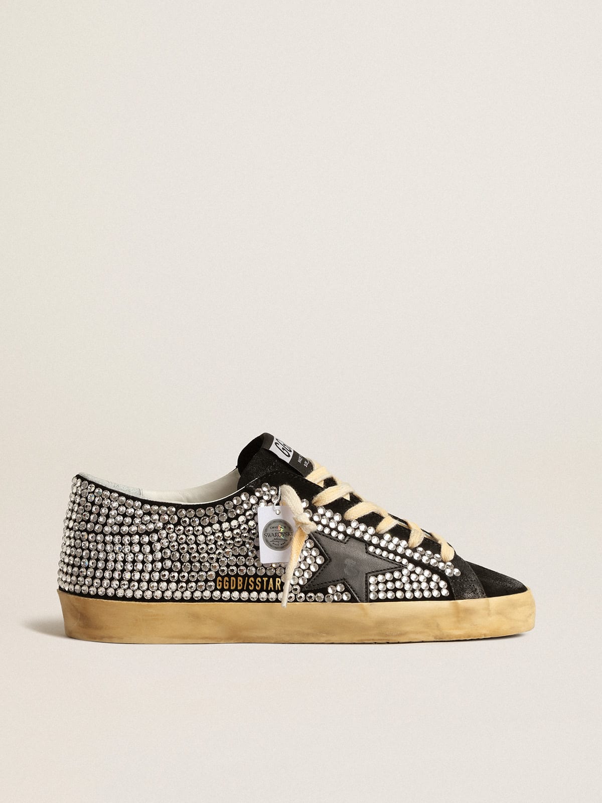Super-Star LTD con cristalli Swarovski e stella in pelle nera