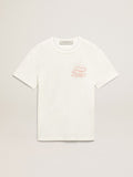 T-shirt bianca Collezione Journey con doppia stampa di colore lilla