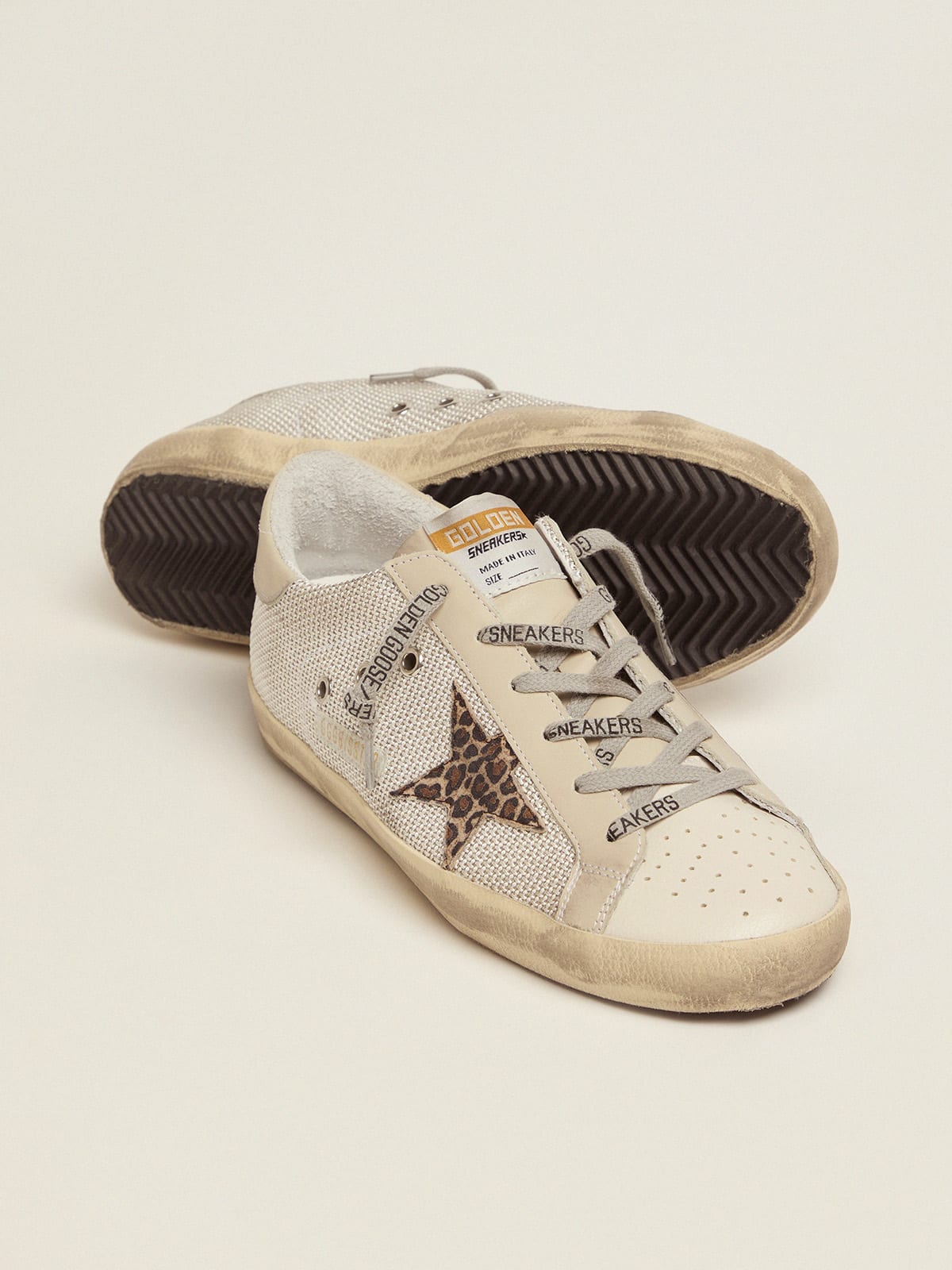 Sneakers Super-Star in mesh con stella leopardata