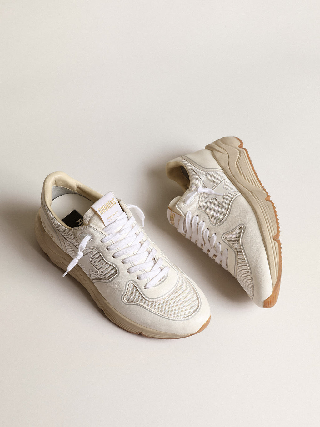 Sneaker Running Sole Uomo in rete e nappa color bianco ottico con stella in pelle bianca