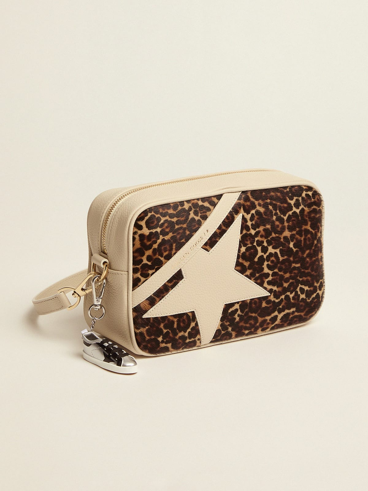 Borsa Star Bag bianco latte con inserto in cavallino stampato leo
