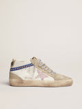 Sneaker Mid Star LTD con stella in glitter bianchi e rosa e virgola in pelle blu con borchie color oro