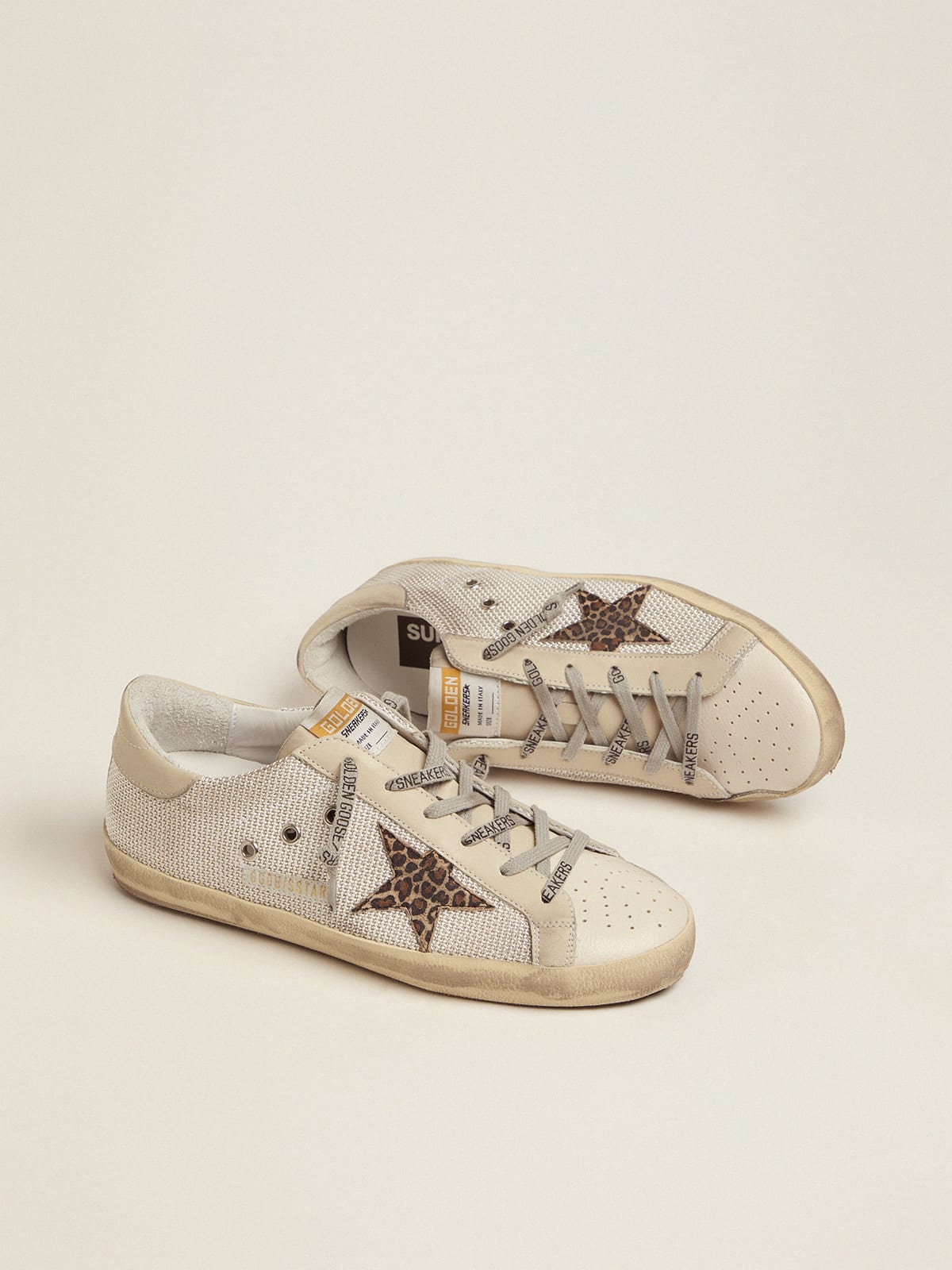 Sneakers Super-Star in mesh con stella leopardata