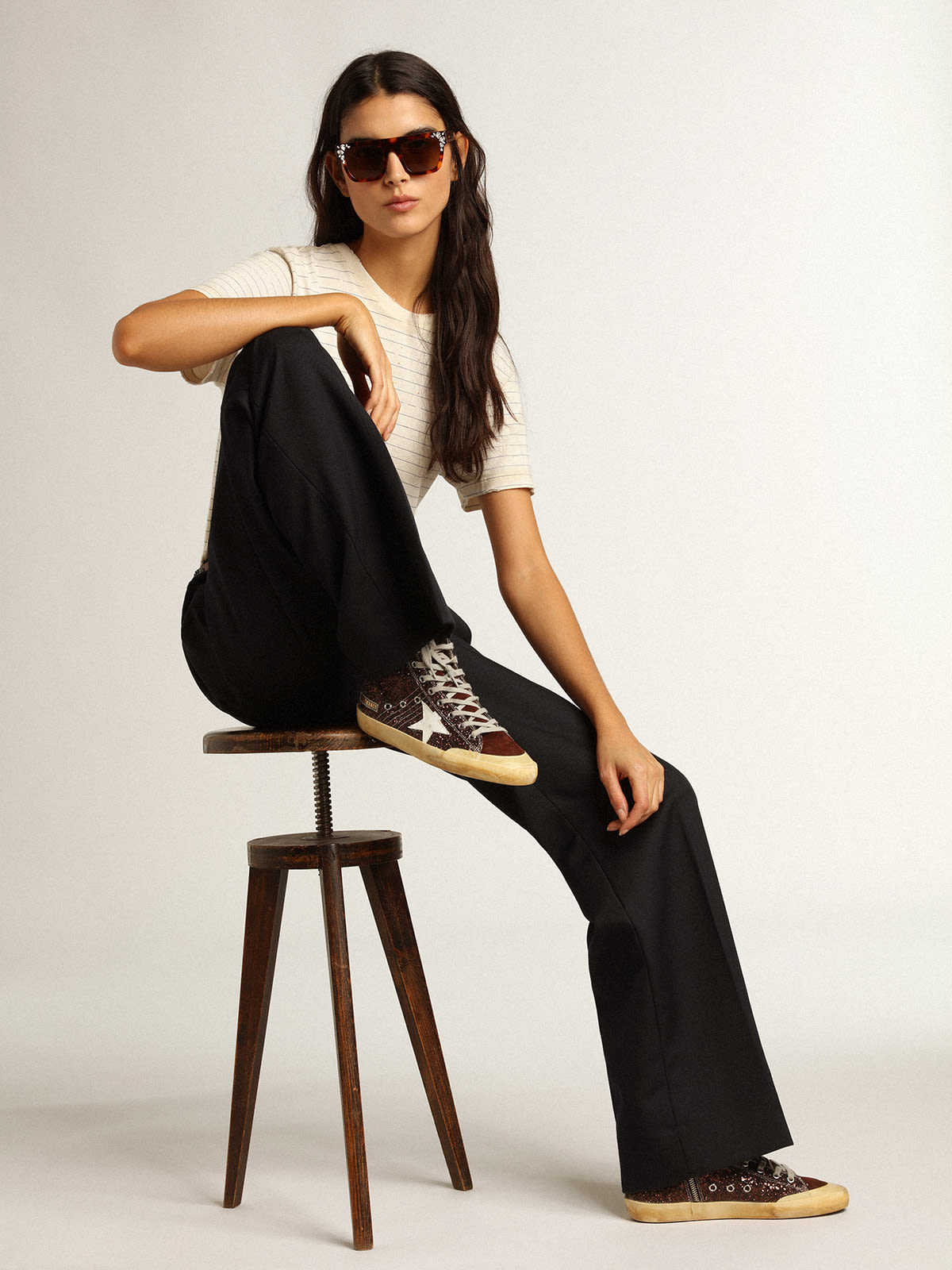 Francy Penstar in glitter marroni con stella in pelle bianca